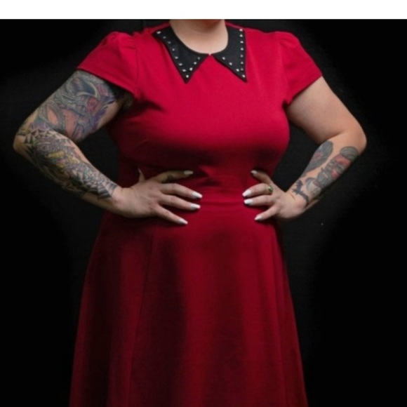 Excellent used condition Sourpuss STUD COLLAR DRESS RED in size XL - Picture 8 of 14